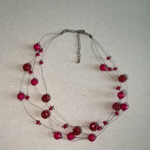 Pink and Red Vine-Inspired Necklace with Delicate Beads